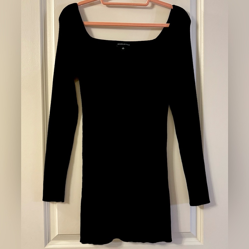 Kendall & Kylie Black Long Sleeve Ribbed Sweater Dress